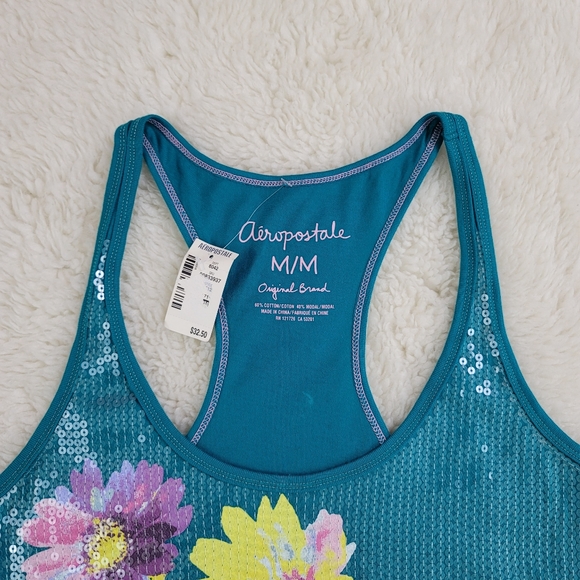 Aeropostale Clear Sequins Flower Racerback Top - Picture 3 of 14